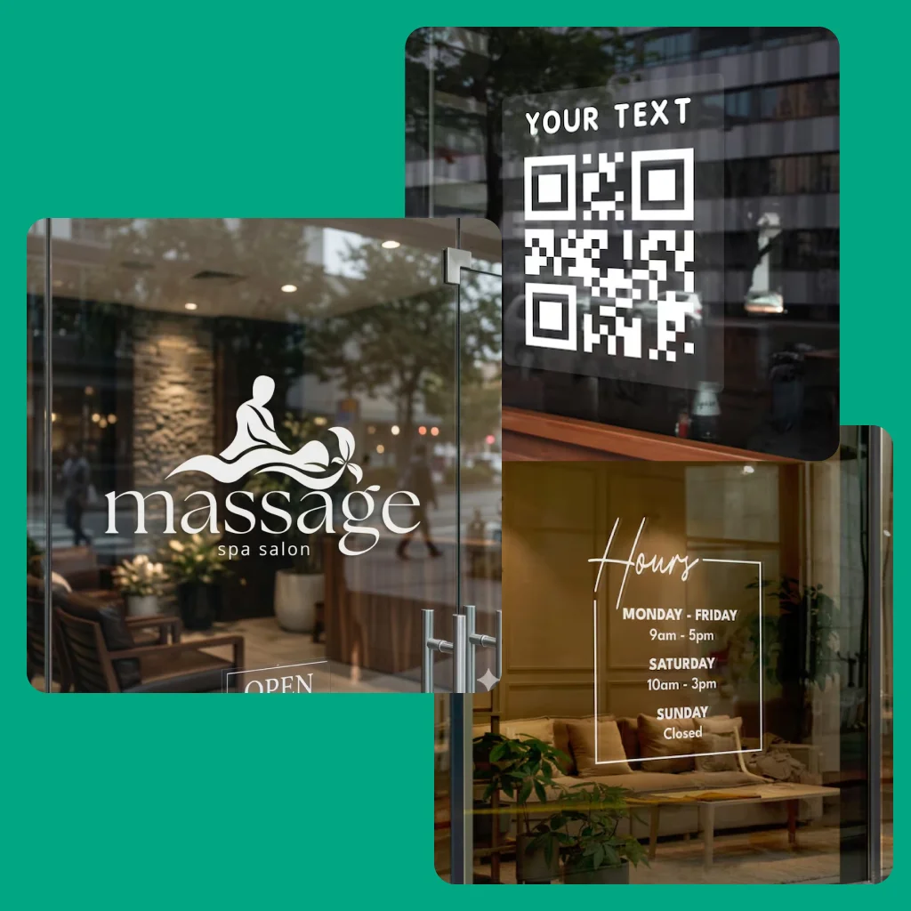 Kit básico para negocio en vinil | Logo + Horario + QR personalizado